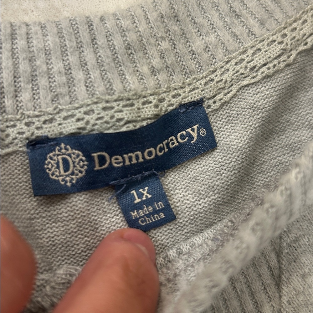 Democracy Brushed Sweater Knit Ruffled Top Light Heather‎ Gray Blue Ruffle Trim - Picture 2 of 15